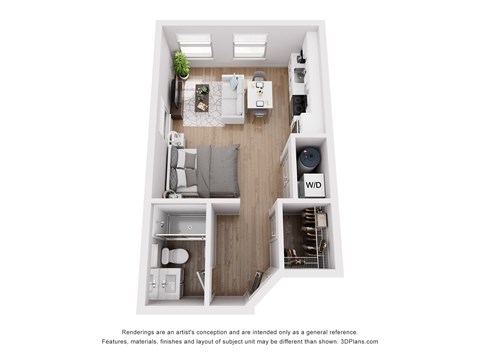 Floor plan for studio, 1 bath, 405 sqft
